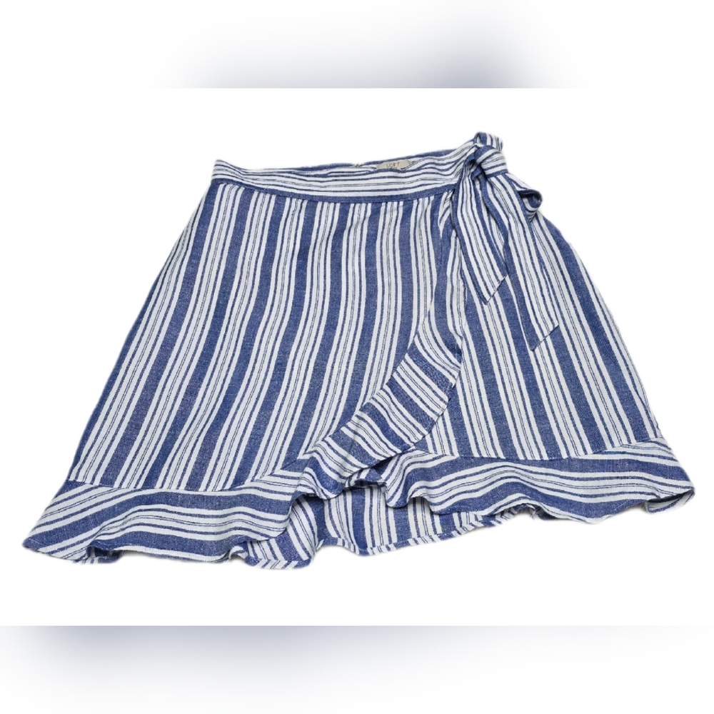LOFT Asymmetrical Petite Blue and White Striped Skirt, 6P